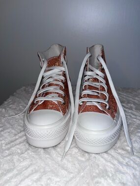 Converse High Top Sneakers in Rose Gold Glitter with White Soles